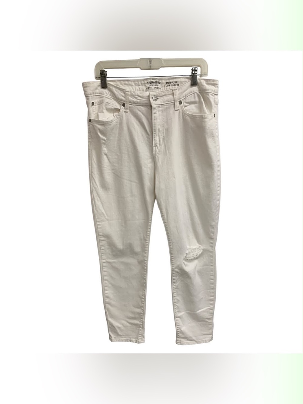Levi's White Slim Straight Jeans with Knee Distress Size XL